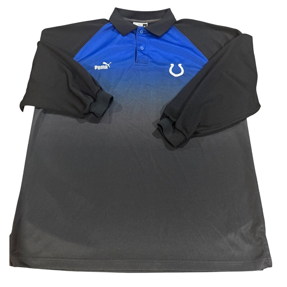 Puma Indianapolis Colts NFL Long Sleeve Polo Shirt XL Blue Black Gradient Fade